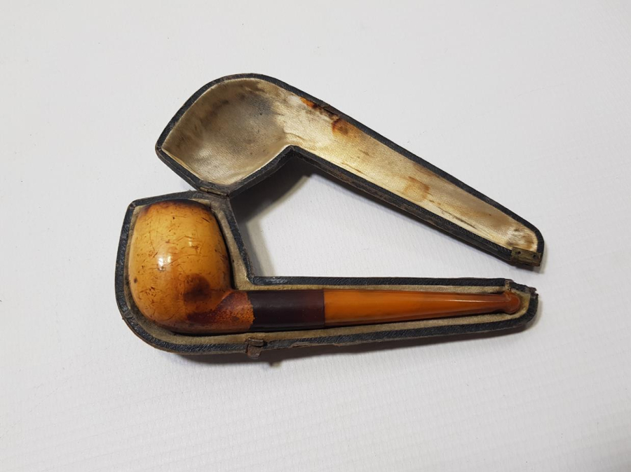 OSMANLI DÖNEMİ ORJİNAL KUTUSUNDA KEHRİBAR VE LÜLE TAŞLI PİPO