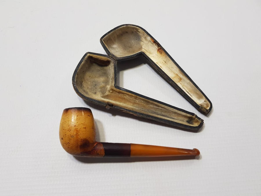 OSMANLI DÖNEMİ ORJİNAL KUTUSUNDA KEHRİBAR VE LÜLE TAŞLI PİPO