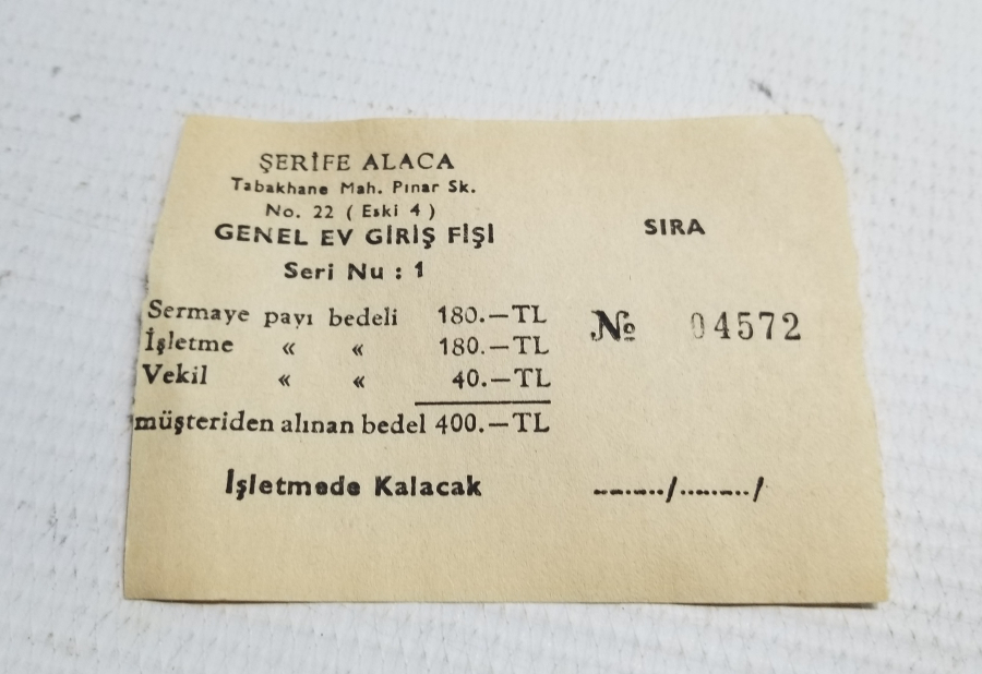 ÇOK NADİR ANTİKA GENEL EV GİRİŞ FİŞİ