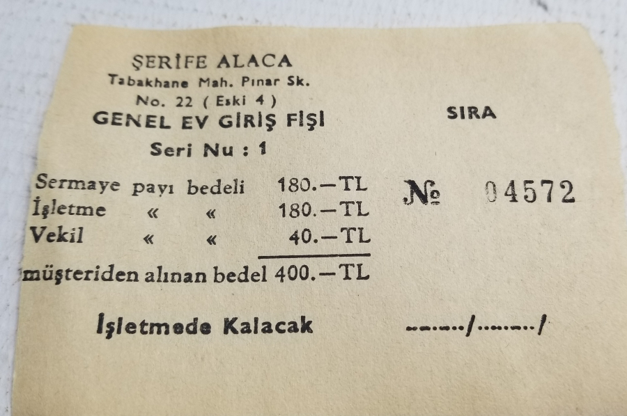 ÇOK NADİR ANTİKA GENEL EV GİRİŞ FİŞİ