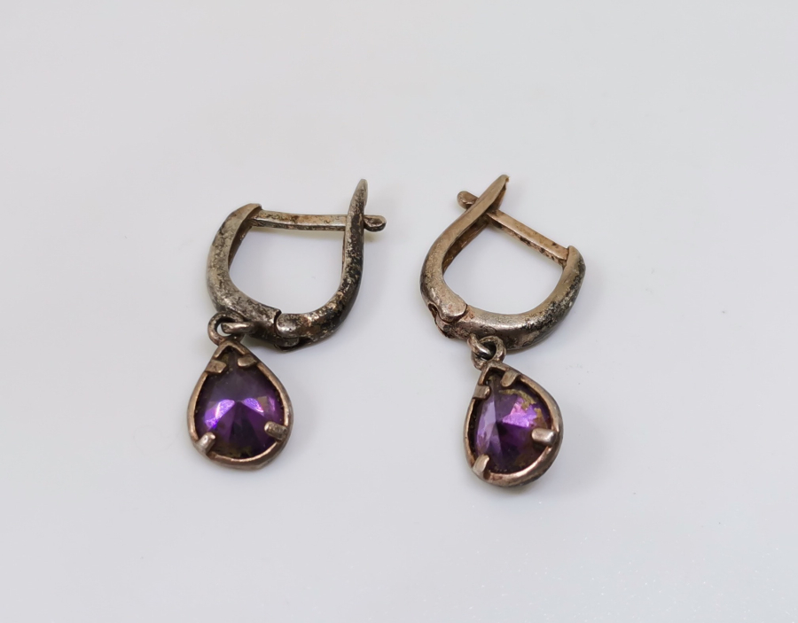 AMETİST TAŞLI GÜMÜŞ KÜPE