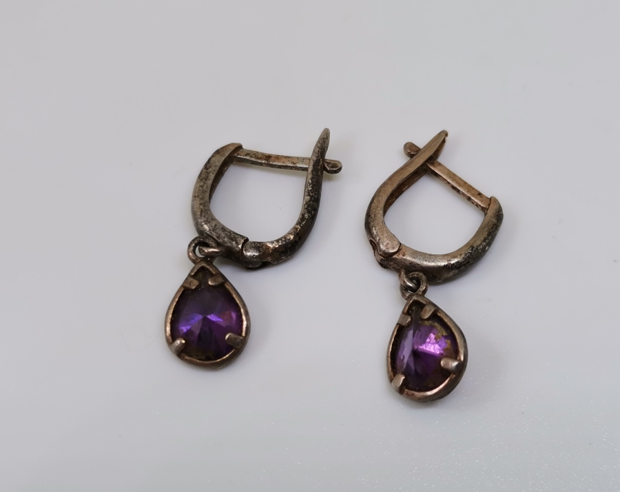 AMETİST TAŞLI GÜMÜŞ KÜPE