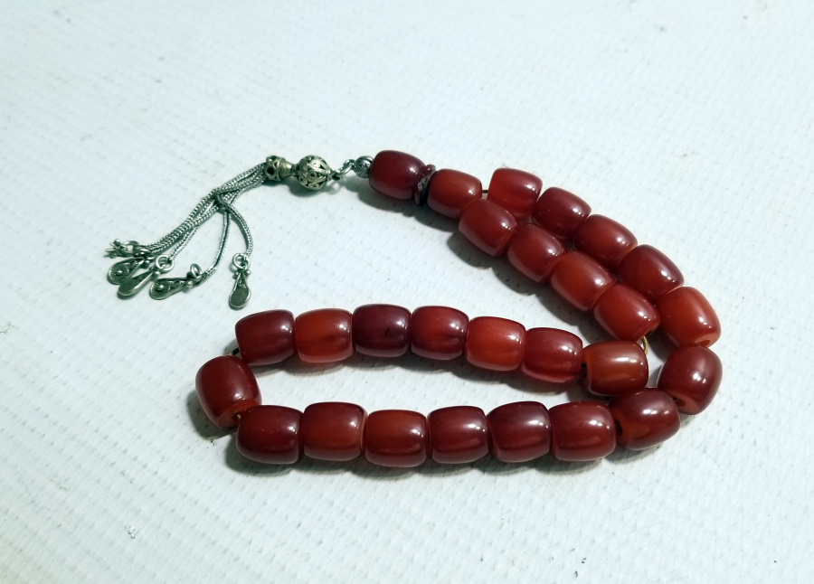 OSMANLI DÖNEMİ HARELİ SIKMA KEHRİBAR TESPİH