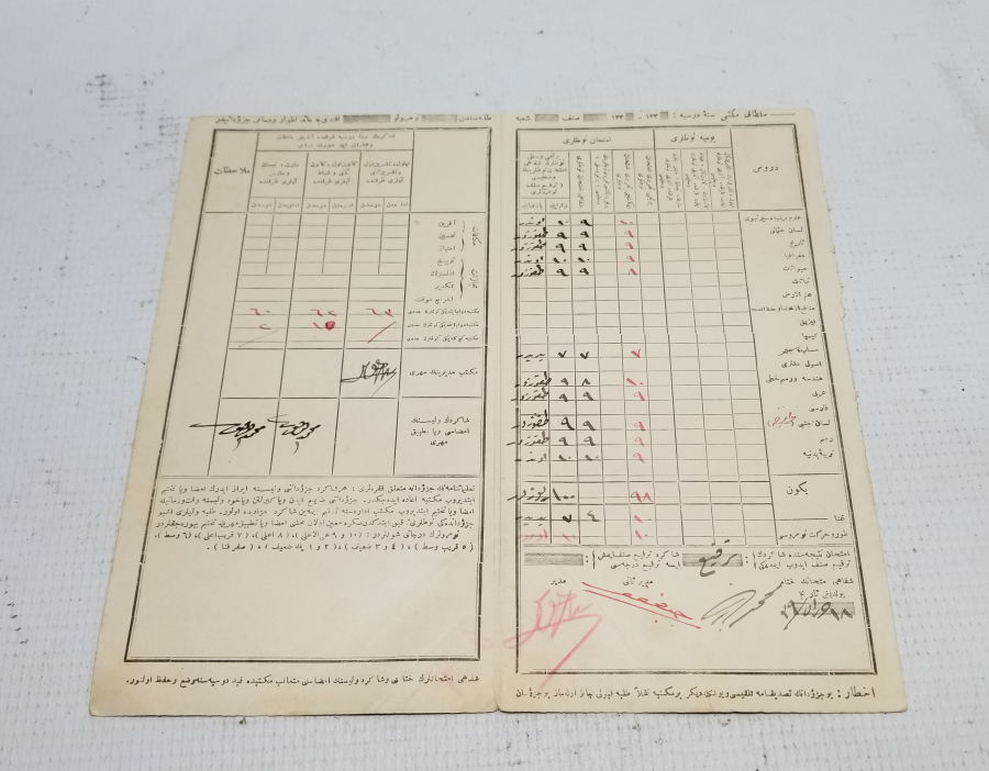 OSMANLI DÖNEMİ ÖĞRENCİ KARNESİ