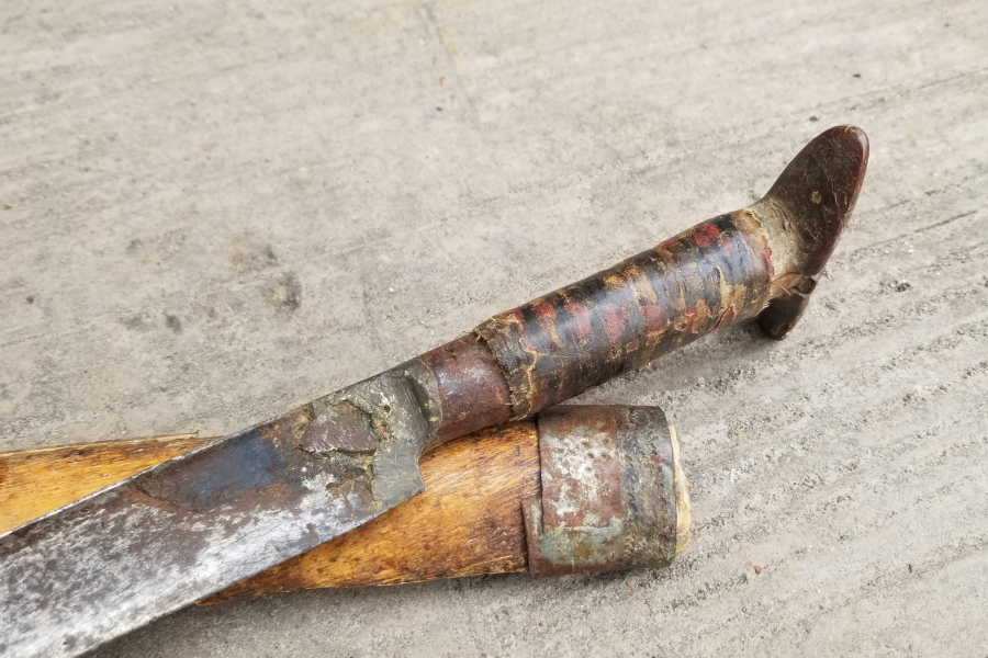 ORİJİNAL KININDA İKİ YÜZÜ GÜMÜŞ ÇAKMA İŞÇİLİKLİ YENİÇERİ KILICI