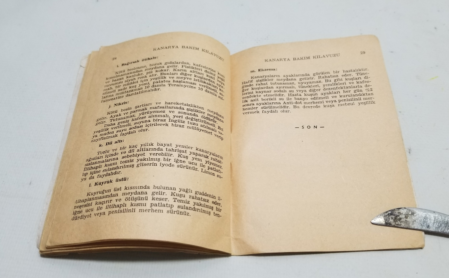 1966 TARİHLİ KANARYA BAKIM KLAVUZU İSİMLİ KİTAP