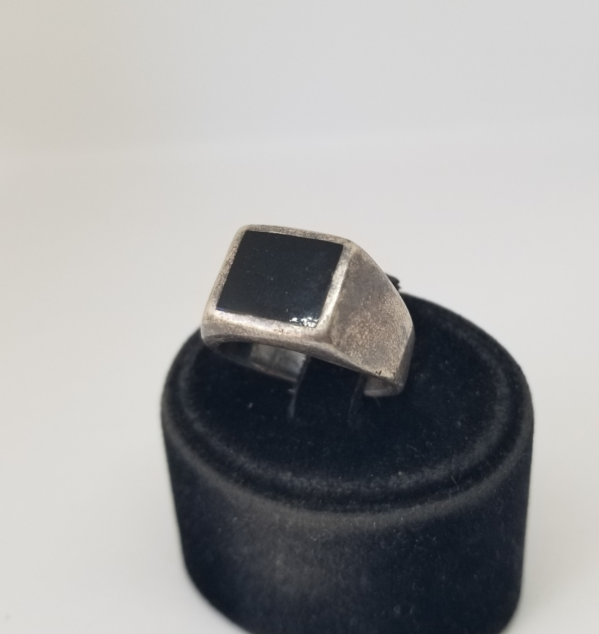 SİYAH AKİK TAŞLI GÜMÜŞ ERKEK YÜZÜĞÜ