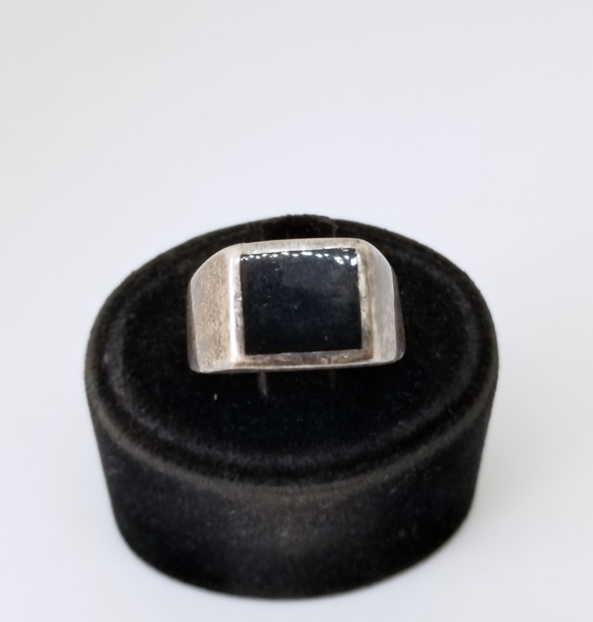 SİYAH AKİK TAŞLI GÜMÜŞ ERKEK YÜZÜĞÜ