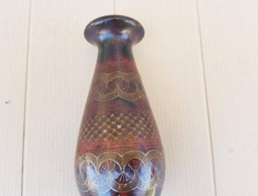 ÜZERİ İŞLEMELİ OSMANLI DÖNEMİ AFYON AHŞAP VAZO