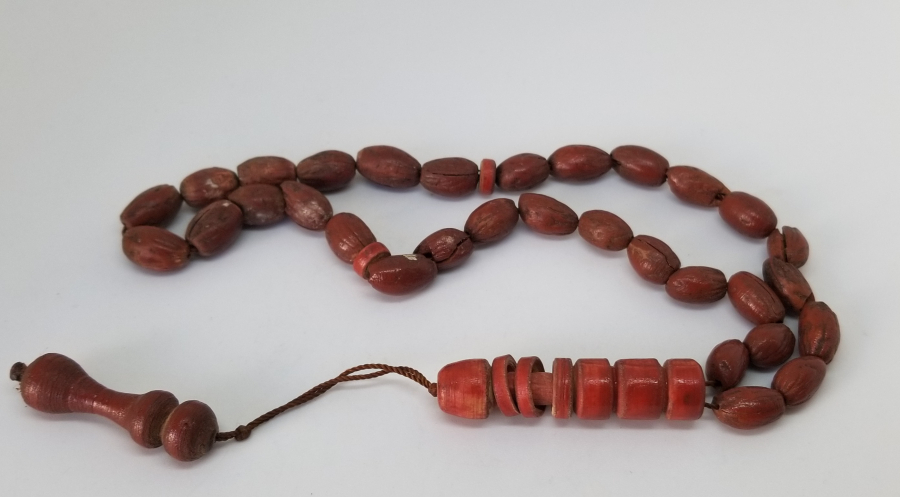 OSMANLI DÖNEMİ ZEYTİN ÇEKİRDEĞİNDEN YAPILMIŞ İMAMESİ MEVLEVİ SİKKESİ FORMUNDA TESPİH