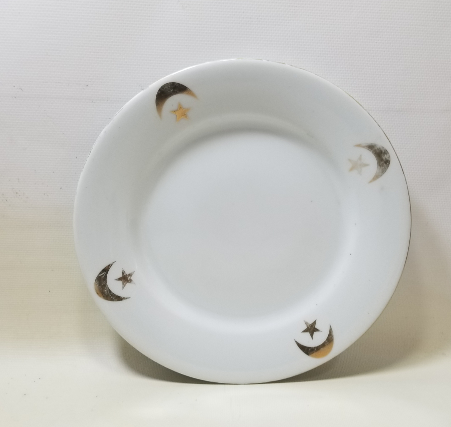ÜZERİ AY YILDIZ FİGÜRLÜ OSMANLI DÖNEMİ PORSELEN TABAK