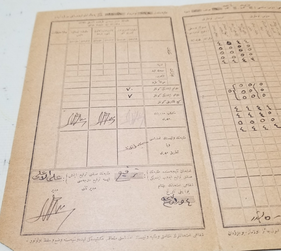 OSMANLICA YAZILI NADİR OKUL KARNESİ