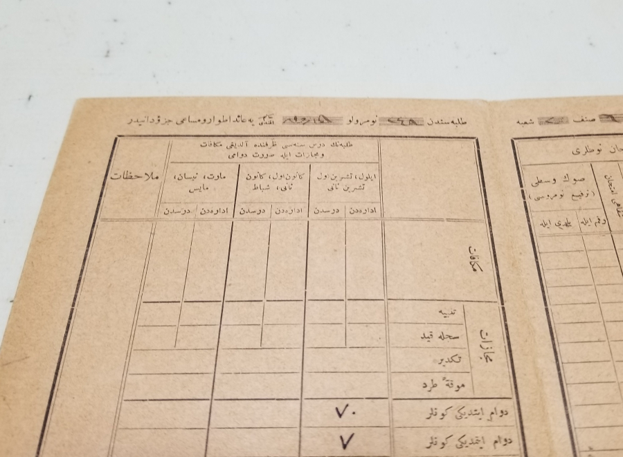 OSMANLICA YAZILI NADİR OKUL KARNESİ