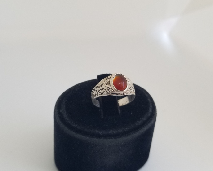 KABARTMA İŞÇİLİKLİ VE AKİK TAŞLI HAC HATIRASI GÜMÜŞ YÜZÜK