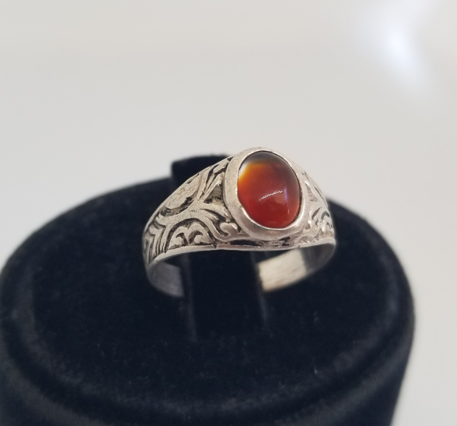 KABARTMA İŞÇİLİKLİ VE AKİK TAŞLI HAC HATIRASI GÜMÜŞ YÜZÜK