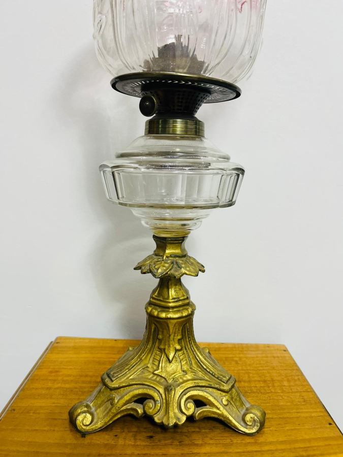 ALTIN VERMEYLİ BRONZ AYAKLI NADİR TİPTE OSMANLI DÖNEMİ GAZ LAMBASI