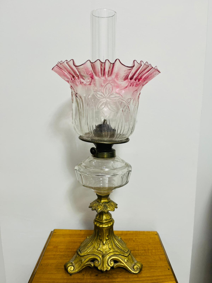 ALTIN VERMEYLİ BRONZ AYAKLI NADİR TİPTE OSMANLI DÖNEMİ GAZ LAMBASI