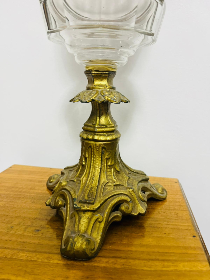 ALTIN VERMEYLİ BRONZ AYAKLI NADİR TİPTE OSMANLI DÖNEMİ GAZ LAMBASI