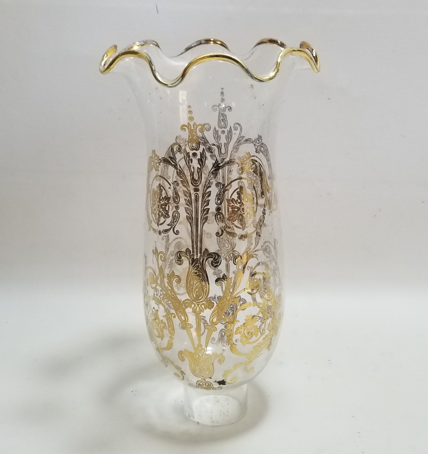 ÜZERİ ALTIN VARAKLI ANTİKA GAZ LAMBASI CAMI