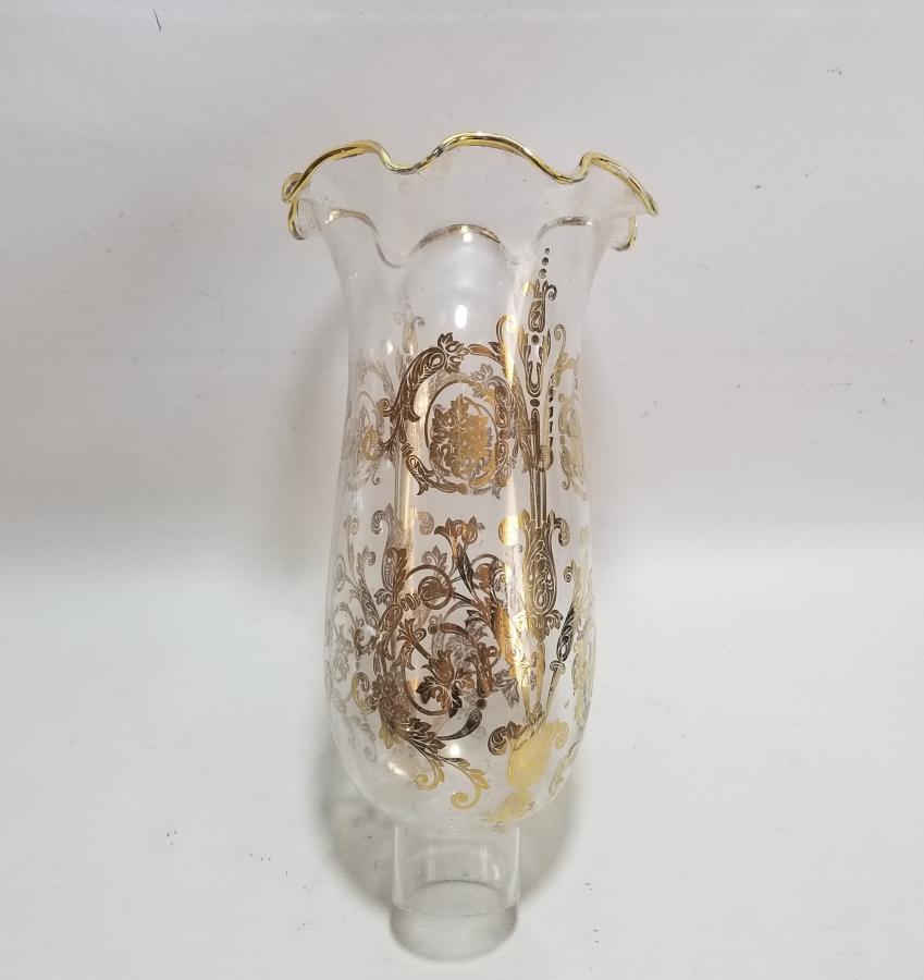 ÜZERİ ALTIN VARAKLI ANTİKA GAZ LAMBASI CAMI