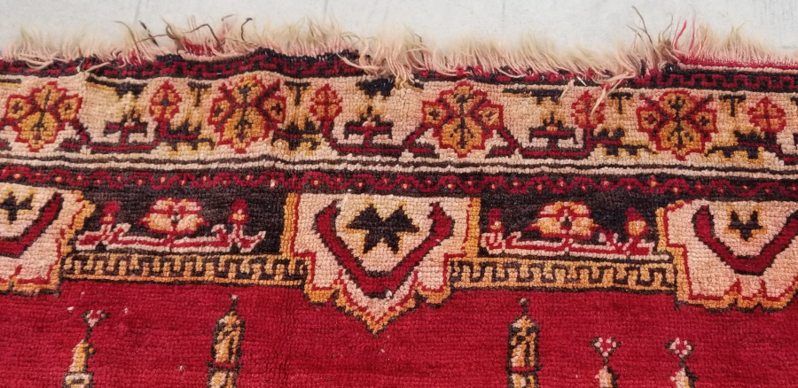 OSMANLI DÖNEMİ ÜZERİ YAZILI AY YILDIZLI VE KABE-İ ŞERİF GÖRSELLİ ÇOK NADİR TEKKE İŞİ SECCADE