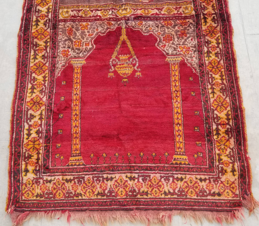 OSMANLI DÖNEMİ ÜZERİ YAZILI AY YILDIZLI VE KABE-İ ŞERİF GÖRSELLİ ÇOK NADİR TEKKE İŞİ SECCADE