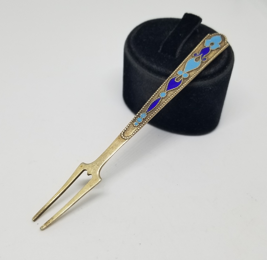 ORAK ÇEKİÇ DAMGALI ANTİKA MİNELİ RUS GÜMÜŞ PEYNİR ÇATALI