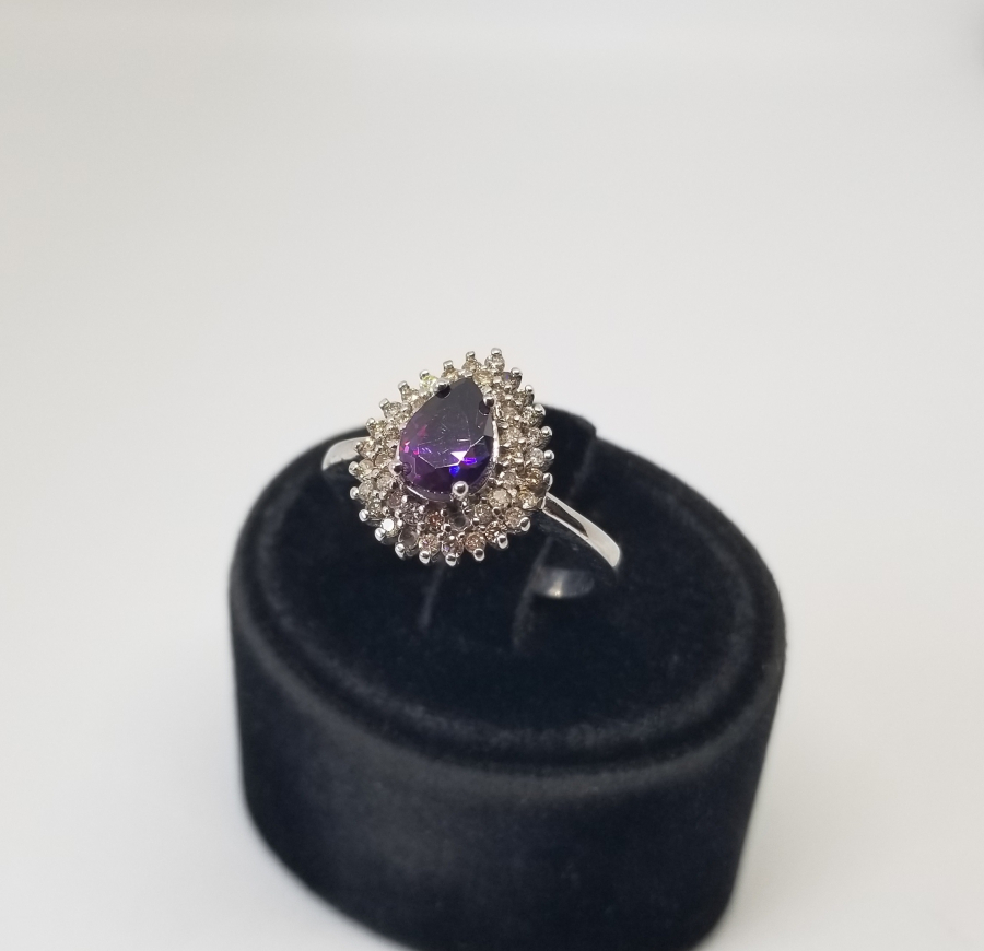 PIRLANTA VE AMETİST TAŞLI DİKENLİ DAMLA MODEL YÜZÜK