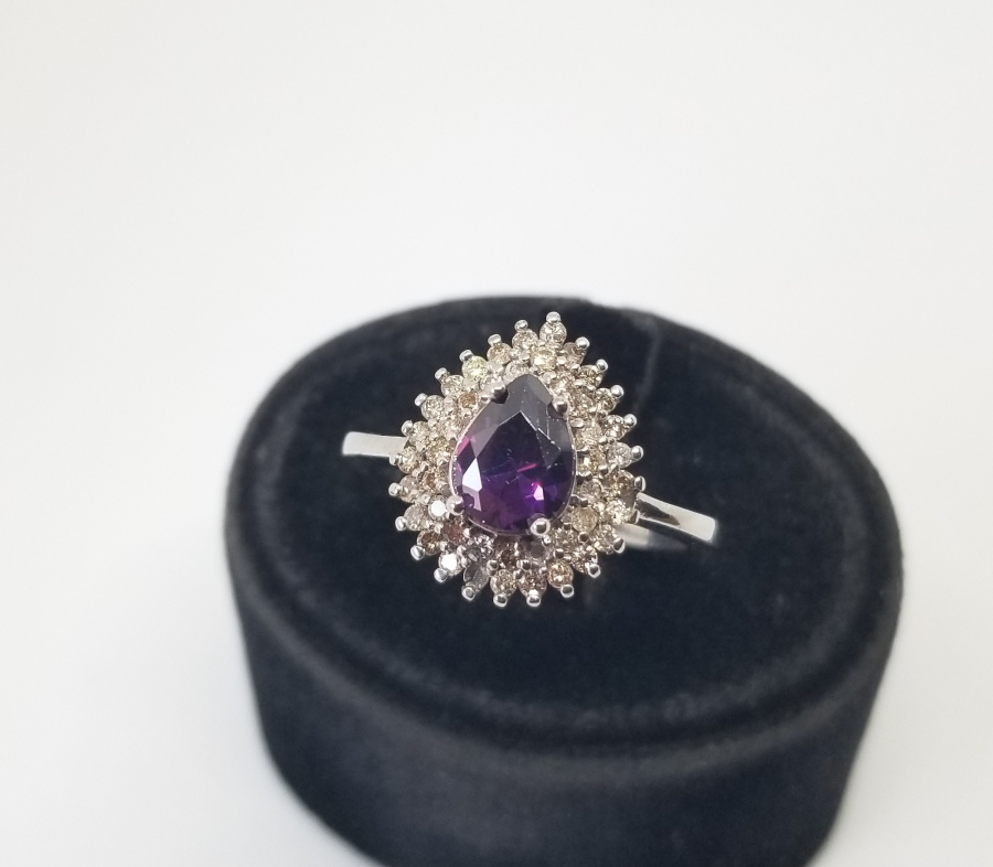 PIRLANTA VE AMETİST TAŞLI DİKENLİ DAMLA MODEL YÜZÜK