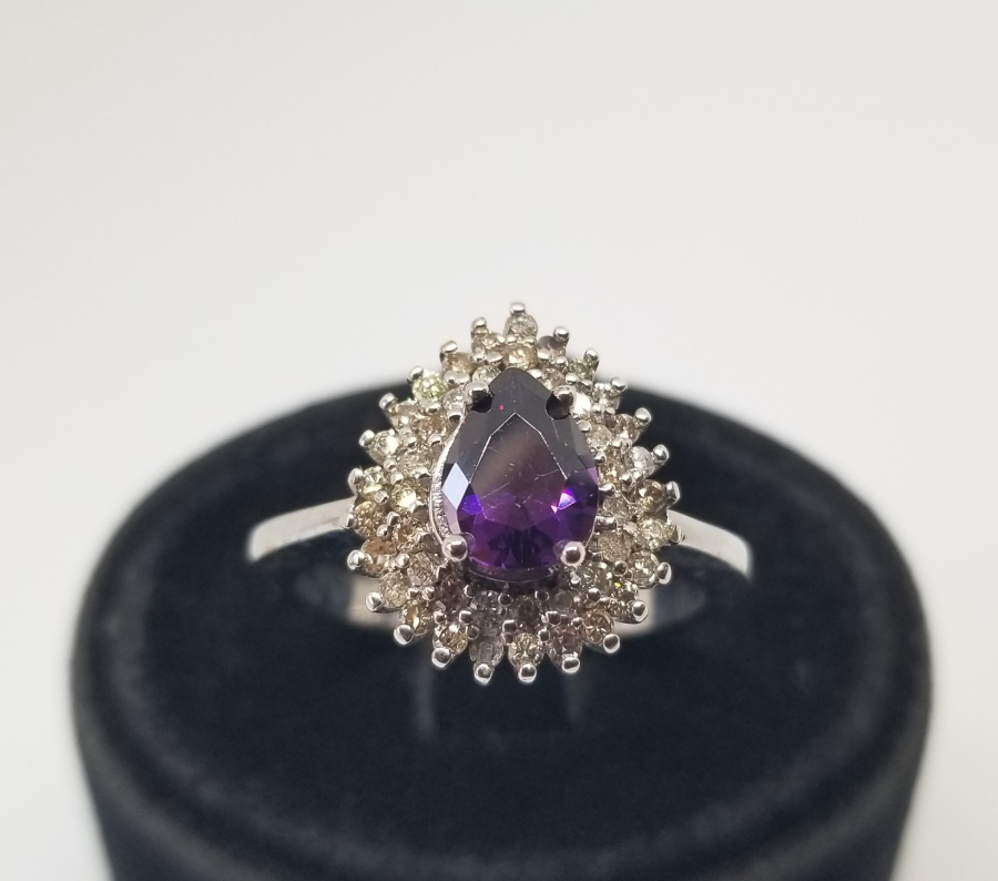 PIRLANTA VE AMETİST TAŞLI DİKENLİ DAMLA MODEL YÜZÜK