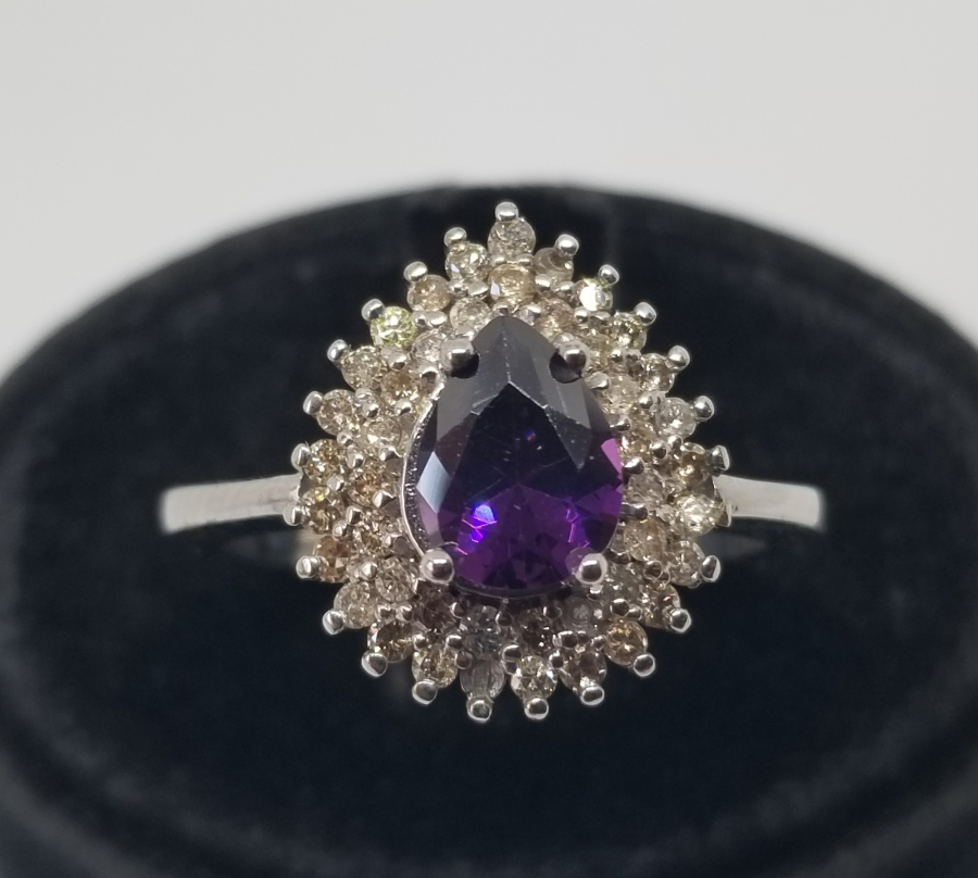 PIRLANTA VE AMETİST TAŞLI DİKENLİ DAMLA MODEL YÜZÜK