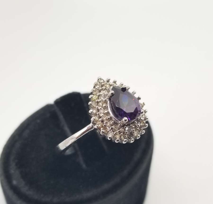 PIRLANTA VE AMETİST TAŞLI DİKENLİ DAMLA MODEL YÜZÜK