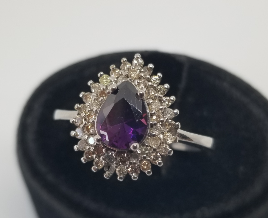 PIRLANTA VE AMETİST TAŞLI DİKENLİ DAMLA MODEL YÜZÜK