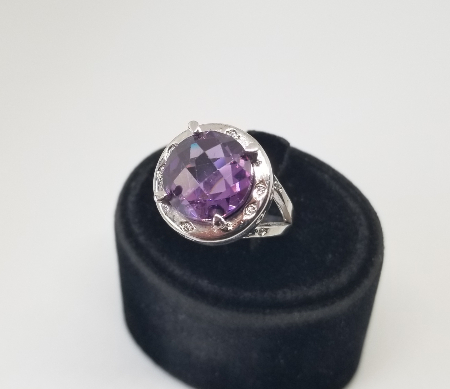 PIRLANTA VE AMETİST TAŞLI FASETA KESİM YÜZÜK
