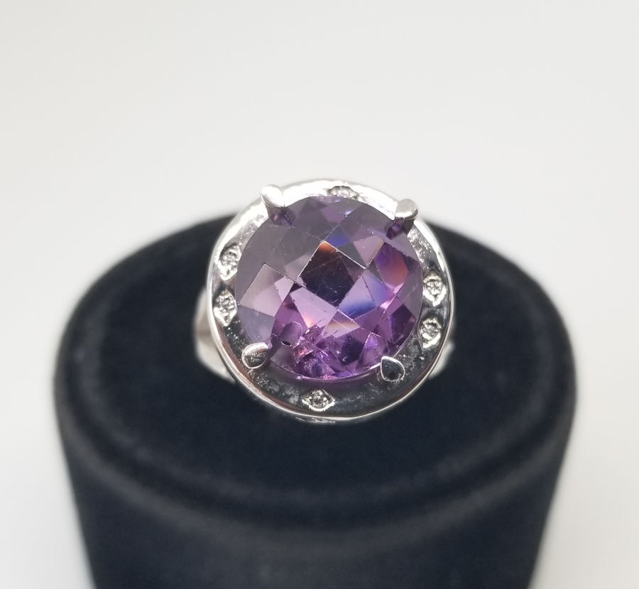 PIRLANTA VE AMETİST TAŞLI FASETA KESİM YÜZÜK