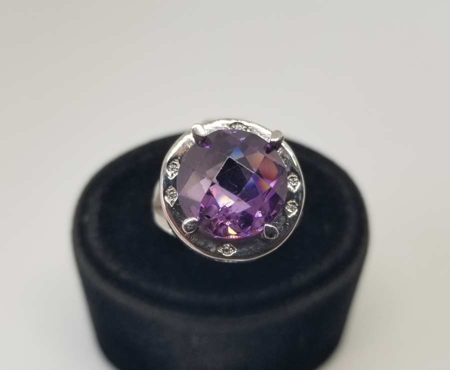 PIRLANTA VE AMETİST TAŞLI FASETA KESİM YÜZÜK