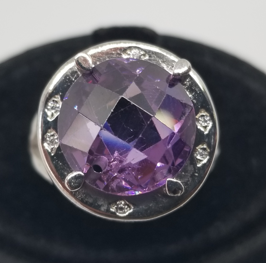 PIRLANTA VE AMETİST TAŞLI FASETA KESİM YÜZÜK