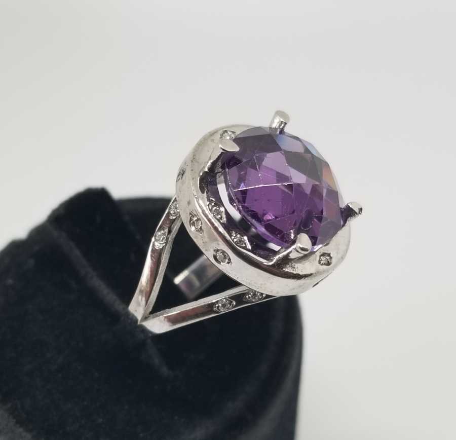 PIRLANTA VE AMETİST TAŞLI FASETA KESİM YÜZÜK