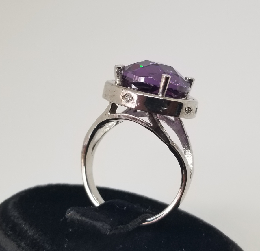 PIRLANTA VE AMETİST TAŞLI FASETA KESİM YÜZÜK