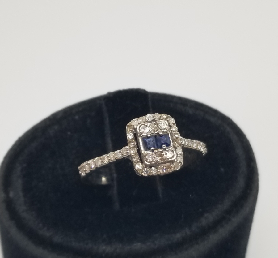 PIRLANTA VE SAFİR TAŞLI BAGET MODEL YÜZÜK