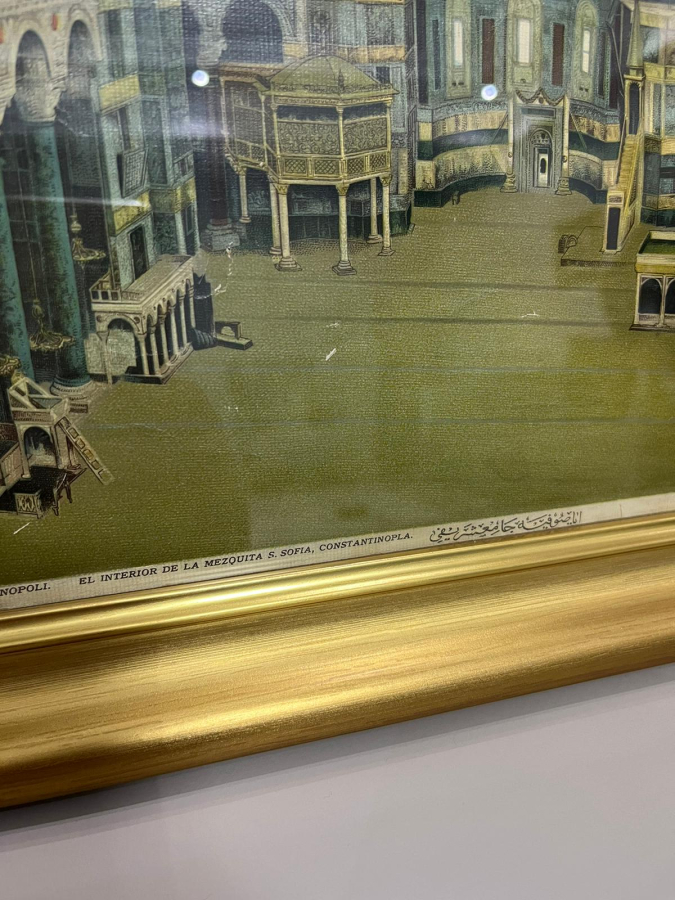 OSMANLICA VE FRANSIZCA YAZILI AYASOFYA GÖRSELLİ NADİR PANO