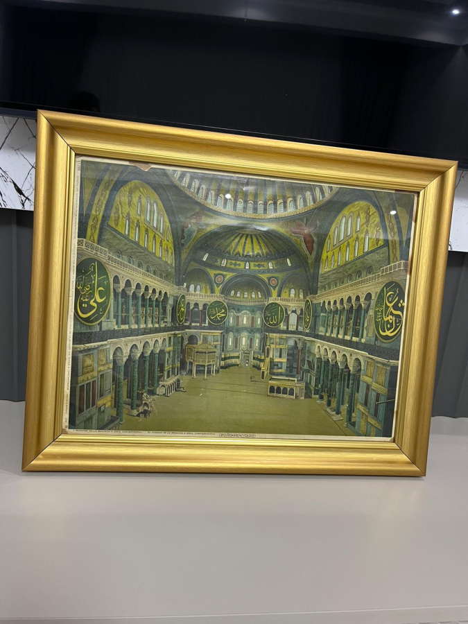 OSMANLICA VE FRANSIZCA YAZILI AYASOFYA GÖRSELLİ NADİR PANO