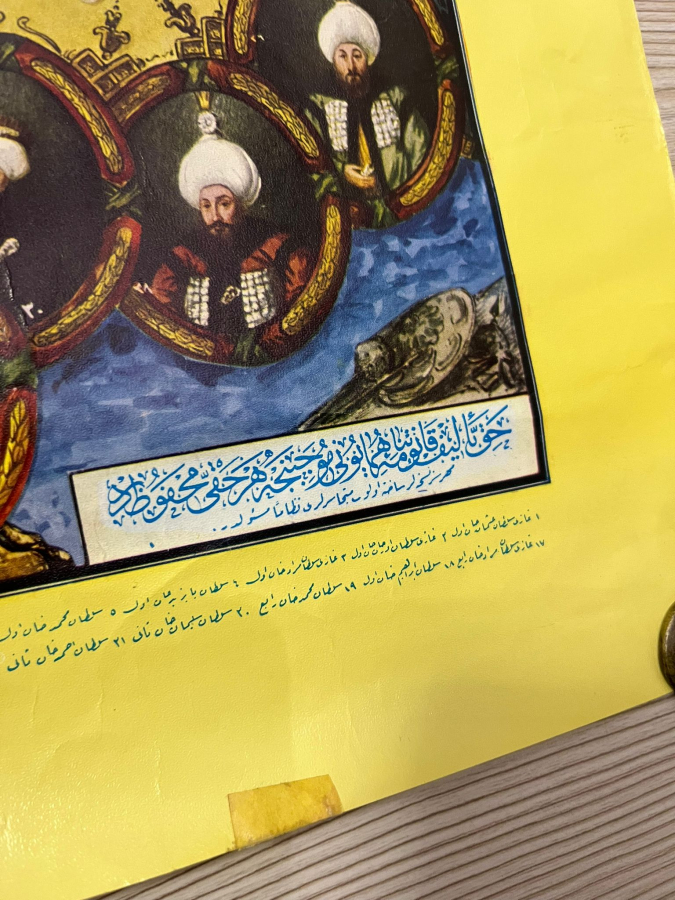 PADİŞAH VAHDEDDİN HAN DÖNEMİ ÇOK NADİR OSMANLI PADİŞAHLARINI GÖSTERİR RENKLİ BASKI SOY AĞACI PANO