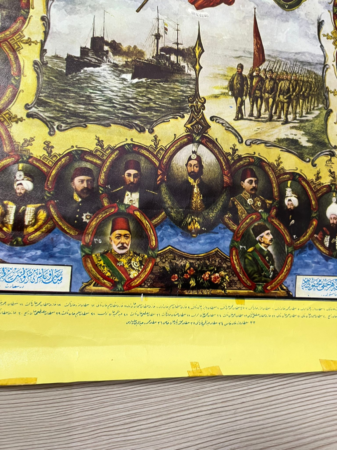 PADİŞAH VAHDEDDİN HAN DÖNEMİ ÇOK NADİR OSMANLI PADİŞAHLARINI GÖSTERİR RENKLİ BASKI SOY AĞACI PANO