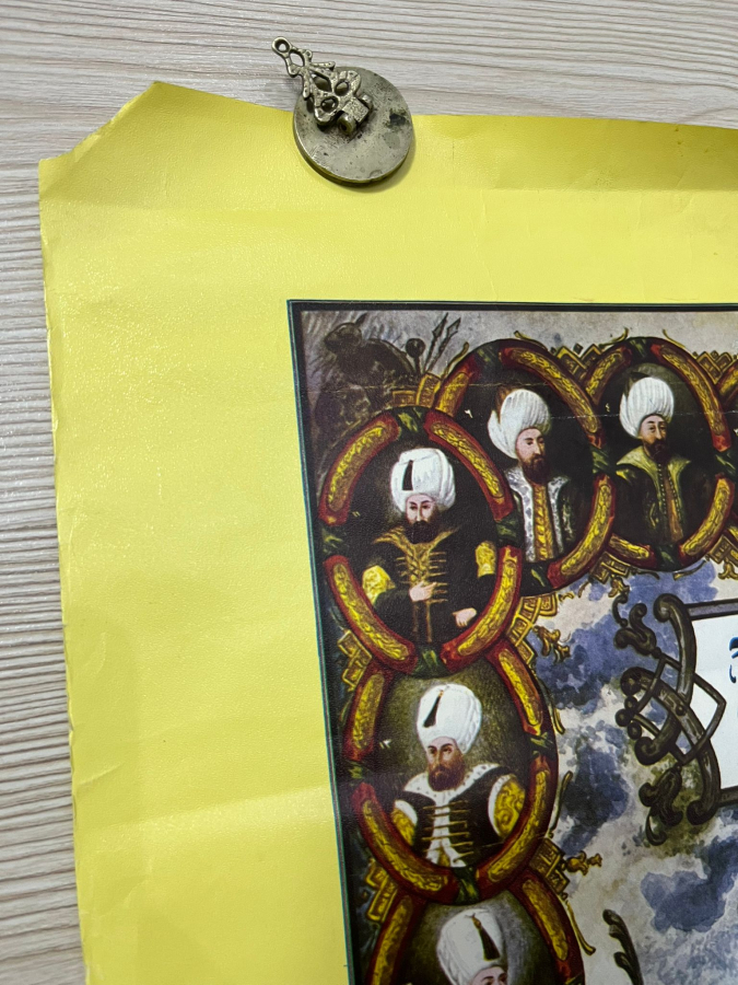 PADİŞAH VAHDEDDİN HAN DÖNEMİ ÇOK NADİR OSMANLI PADİŞAHLARINI GÖSTERİR RENKLİ BASKI SOY AĞACI PANO