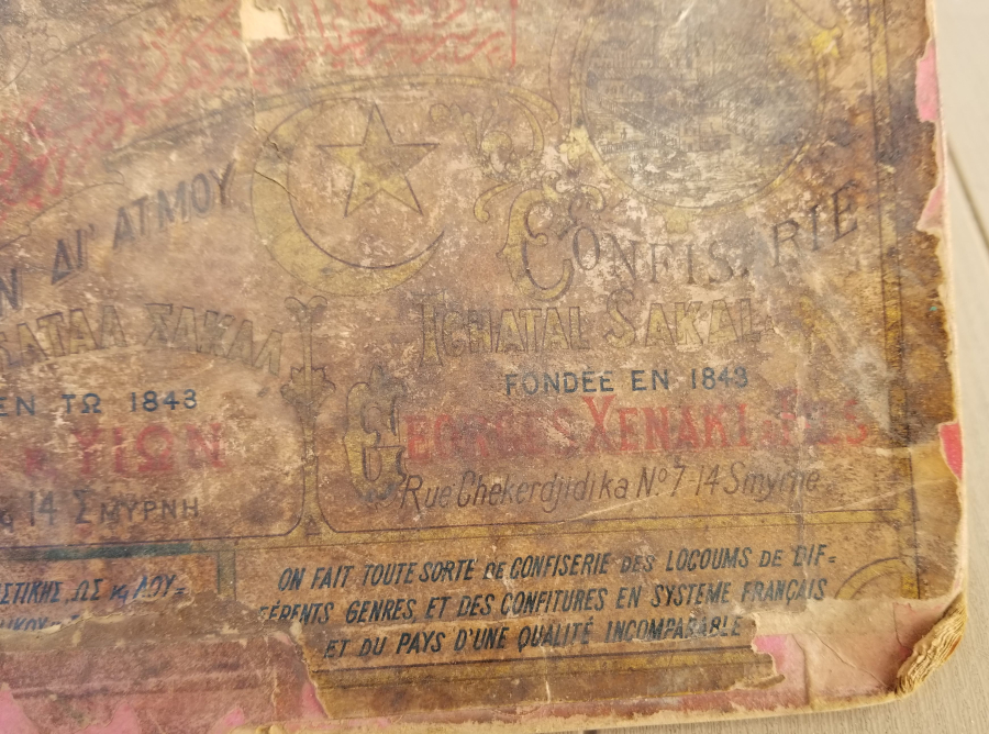 OSMANLICA - RUMCA VE FRANSIZCA YAZILI OSMANLI DÖNEMİ ÇOK NADİR İZMİR KAPAKLI KARTON KUTU