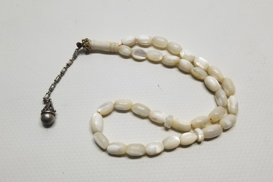 ORİJİNAL GÜMÜŞ PÜSKÜLÜYLE OSMANLI DÖNEMİ KEMANE TORNA SEDEF TESPİH