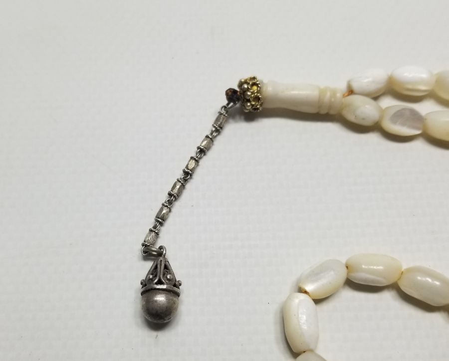 ORİJİNAL GÜMÜŞ PÜSKÜLÜYLE OSMANLI DÖNEMİ KEMANE TORNA SEDEF TESPİH