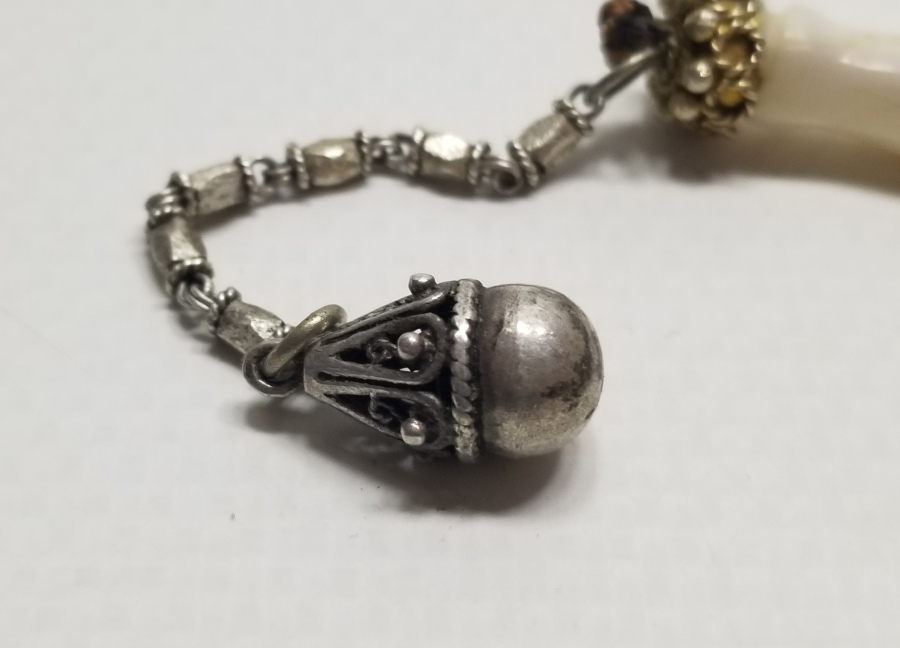 ORİJİNAL GÜMÜŞ PÜSKÜLÜYLE OSMANLI DÖNEMİ KEMANE TORNA SEDEF TESPİH