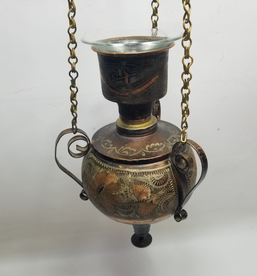 ÜZERİ KALEM İŞÇİLİKLİ ANTİKA ERZİNCAN YAPIMI NADİR TİPTE KANDİL FORMLU ŞAMDAN